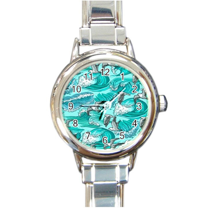 Sea-waves-seamless-pattern Round Italian Charm Watch