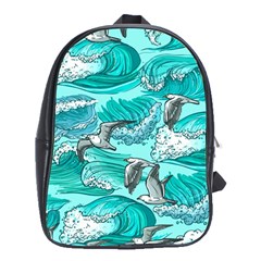 Sea-waves-seamless-pattern School Bag (xl) by uniart180623