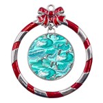 Sea-waves-seamless-pattern Metal Red Ribbon Round Ornament Front