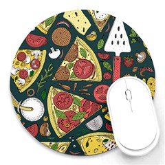 Vector-seamless-pizza-slice-pattern-hand-drawn-pizza-illustration-great-pizzeria-menu-background Round Mousepad by uniart180623