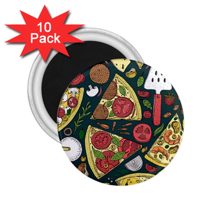 Vector-seamless-pizza-slice-pattern-hand-drawn-pizza-illustration-great-pizzeria-menu-background 2.25  Magnets (10 pack) 