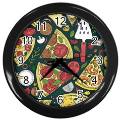 Vector-seamless-pizza-slice-pattern-hand-drawn-pizza-illustration-great-pizzeria-menu-background Wall Clock (black) by uniart180623