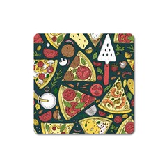 Vector-seamless-pizza-slice-pattern-hand-drawn-pizza-illustration-great-pizzeria-menu-background Square Magnet by uniart180623