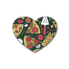 Vector-seamless-pizza-slice-pattern-hand-drawn-pizza-illustration-great-pizzeria-menu-background Rubber Heart Coaster (4 Pack) by uniart180623