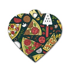 Vector-seamless-pizza-slice-pattern-hand-drawn-pizza-illustration-great-pizzeria-menu-background Dog Tag Heart (one Side) by uniart180623