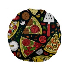 Vector-seamless-pizza-slice-pattern-hand-drawn-pizza-illustration-great-pizzeria-menu-background Standard 15  Premium Round Cushions by uniart180623