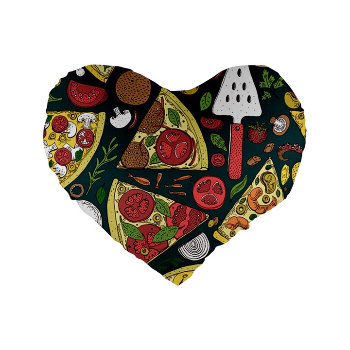 Vector-seamless-pizza-slice-pattern-hand-drawn-pizza-illustration-great-pizzeria-menu-background Standard 16  Premium Heart Shape Cushions