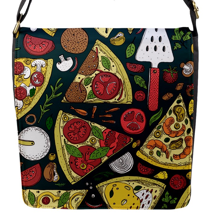 Vector-seamless-pizza-slice-pattern-hand-drawn-pizza-illustration-great-pizzeria-menu-background Flap Closure Messenger Bag (S)