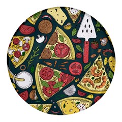 Vector-seamless-pizza-slice-pattern-hand-drawn-pizza-illustration-great-pizzeria-menu-background Round Glass Fridge Magnet (4 Pack) by uniart180623