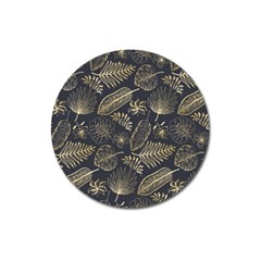 Elegant-pattern-with-golden-tropical-leaves Magnet 3  (round) by uniart180623