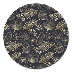 Elegant-pattern-with-golden-tropical-leaves Magnet 5  (round) by uniart180623