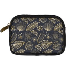 Elegant-pattern-with-golden-tropical-leaves Digital Camera Leather Case by uniart180623