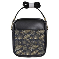 Elegant-pattern-with-golden-tropical-leaves Girls Sling Bag by uniart180623