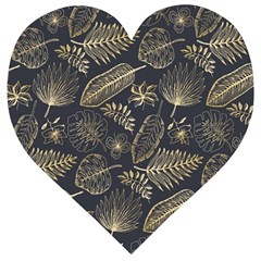 Elegant-pattern-with-golden-tropical-leaves Wooden Puzzle Heart by uniart180623