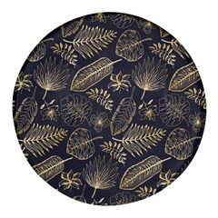 Elegant-pattern-with-golden-tropical-leaves Round Glass Fridge Magnet (4 Pack) by uniart180623