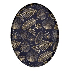 Elegant-pattern-with-golden-tropical-leaves Oval Glass Fridge Magnet (4 Pack)