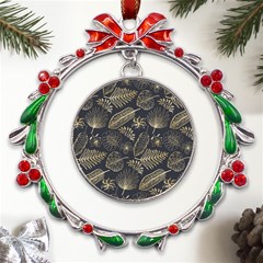 Elegant-pattern-with-golden-tropical-leaves Metal X mas Wreath Ribbon Ornament by uniart180623