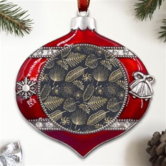 Elegant-pattern-with-golden-tropical-leaves Metal Snowflake And Bell Red Ornament by uniart180623