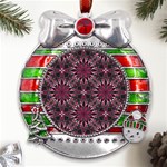 Seamless-pattern-with-flowers-oriental-style-mandala Metal X Mas Ribbon With Red Crystal Round Ornament Front