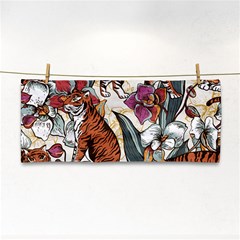 Natural-seamless-pattern-with-tiger-blooming-orchid Hand Towel by uniart180623