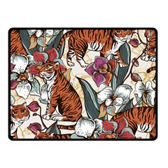 Natural-seamless-pattern-with-tiger-blooming-orchid Two Sides Fleece Blanket (small) by uniart180623