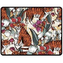 Natural-seamless-pattern-with-tiger-blooming-orchid Two Sides Fleece Blanket (medium) by uniart180623