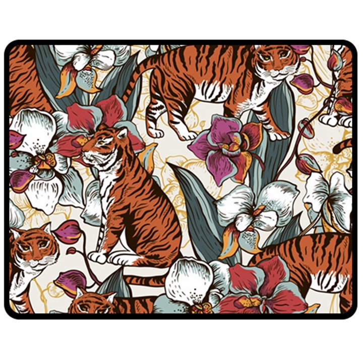 Natural-seamless-pattern-with-tiger-blooming-orchid Two Sides Fleece Blanket (Medium)