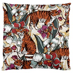 Natural-seamless-pattern-with-tiger-blooming-orchid Standard Premium Plush Fleece Cushion Case (one Side) by uniart180623