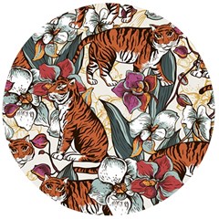 Natural-seamless-pattern-with-tiger-blooming-orchid Wooden Bottle Opener (round) by uniart180623