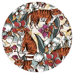 Natural-seamless-pattern-with-tiger-blooming-orchid Round Trivet by uniart180623