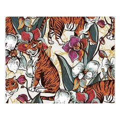 Natural-seamless-pattern-with-tiger-blooming-orchid Premium Plush Fleece Blanket (large) by uniart180623