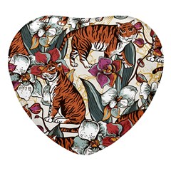 Natural-seamless-pattern-with-tiger-blooming-orchid Heart Glass Fridge Magnet (4 Pack)