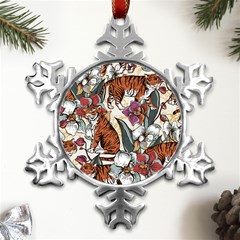 Natural-seamless-pattern-with-tiger-blooming-orchid Metal Small Snowflake Ornament by uniart180623