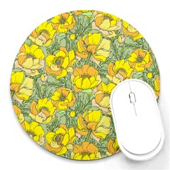 Seamless-pattern-with-graphic-spring-flowers Round Mousepad by uniart180623