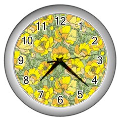 Seamless-pattern-with-graphic-spring-flowers Wall Clock (silver) by uniart180623