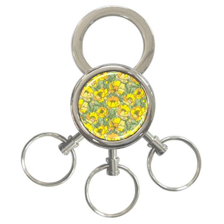 Seamless-pattern-with-graphic-spring-flowers 3-Ring Key Chain