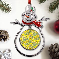 Seamless-pattern-with-graphic-spring-flowers Metal Snowman Ornament by uniart180623