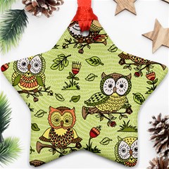 Seamless-pattern-with-flowers-owls Ornament (star) by uniart180623