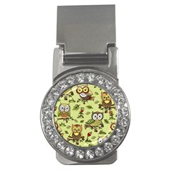 Seamless-pattern-with-flowers-owls Money Clips (cz)  by uniart180623