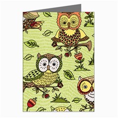 Seamless-pattern-with-flowers-owls Greeting Cards (pkg Of 8) by uniart180623