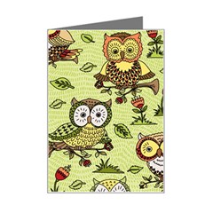 Seamless-pattern-with-flowers-owls Mini Greeting Card by uniart180623