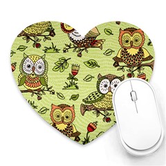 Seamless-pattern-with-flowers-owls Heart Mousepad by uniart180623