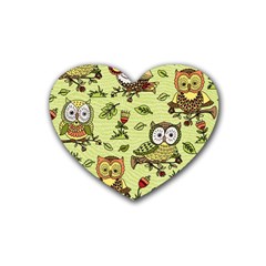 Seamless-pattern-with-flowers-owls Rubber Coaster (heart) by uniart180623