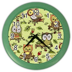 Seamless-pattern-with-flowers-owls Color Wall Clock by uniart180623