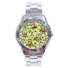 Seamless-pattern-with-flowers-owls Stainless Steel Analogue Watch by uniart180623