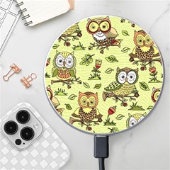 Seamless-pattern-with-flowers-owls Wireless Fast Charger(white) by uniart180623