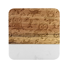 Seamless-pattern-with-flowers-owls Marble Wood Coaster (square) by uniart180623