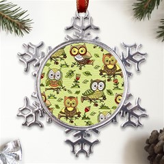 Seamless-pattern-with-flowers-owls Metal Large Snowflake Ornament by uniart180623