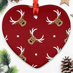 Cute-reindeer-head-with-star-red-background Ornament (heart) by uniart180623