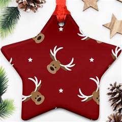 Cute-reindeer-head-with-star-red-background Ornament (star) by uniart180623